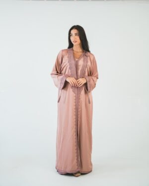 Rose gold silk two-piece caftan