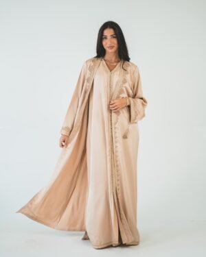 Two-piece gold silk caftan
